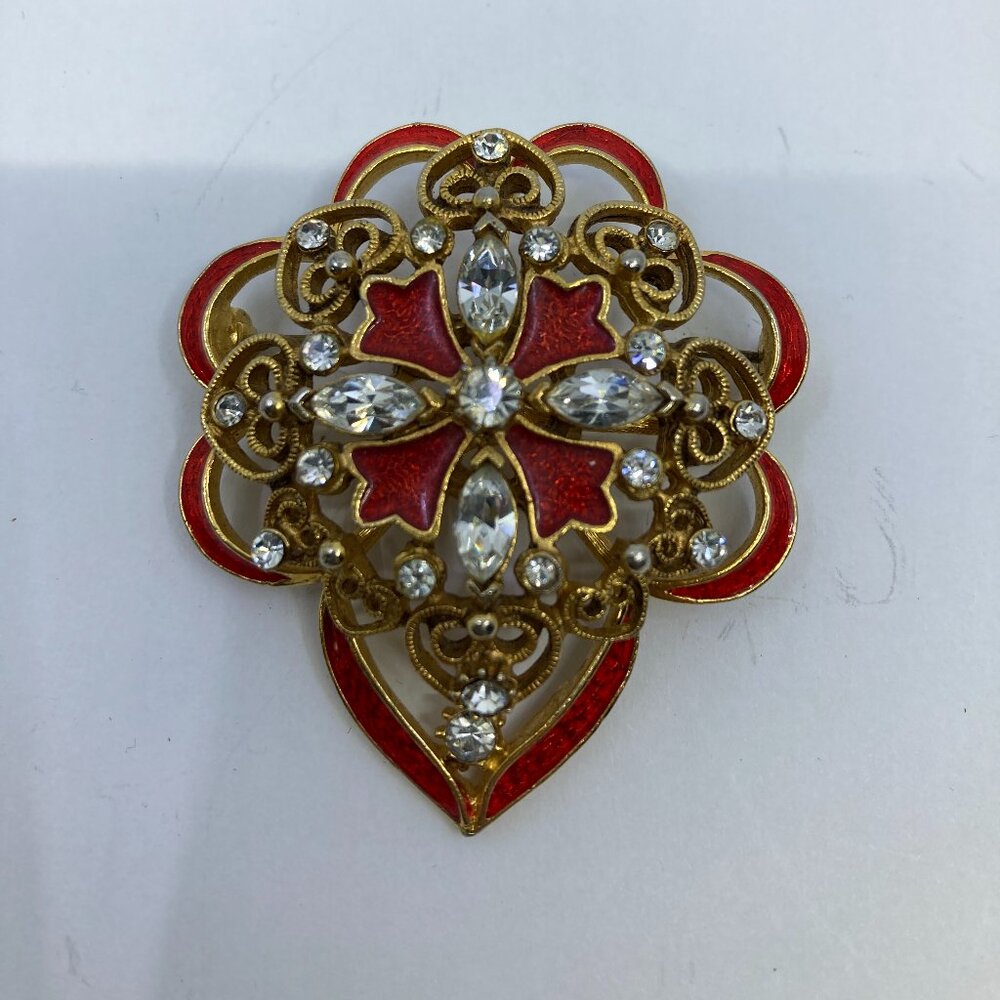 Vtg FLORENZA enamel crystal rhinestone badge brooch